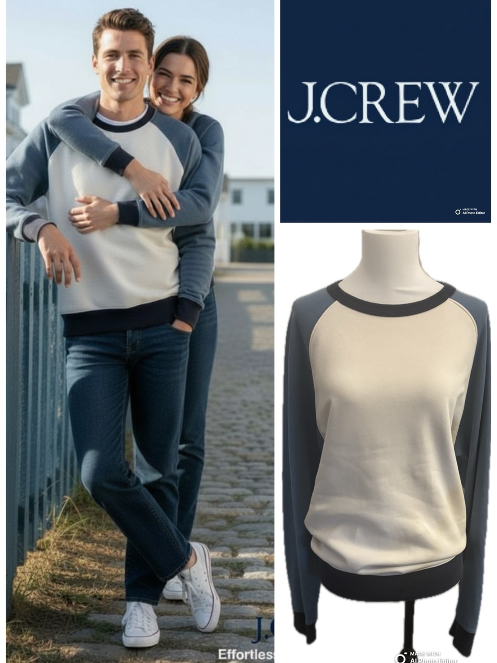 J.Crew Unisex Colorblock Raglan Crewneck Sweatshirt Men's Large